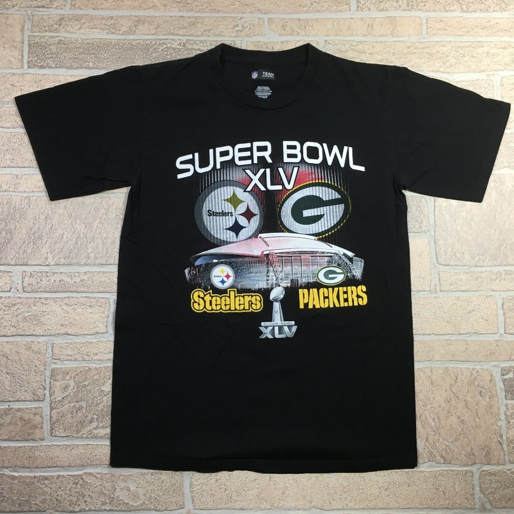 Super Bowl XLV Steelers/Packers NFL Team Black Heavy Cotton Shirt Men's Small